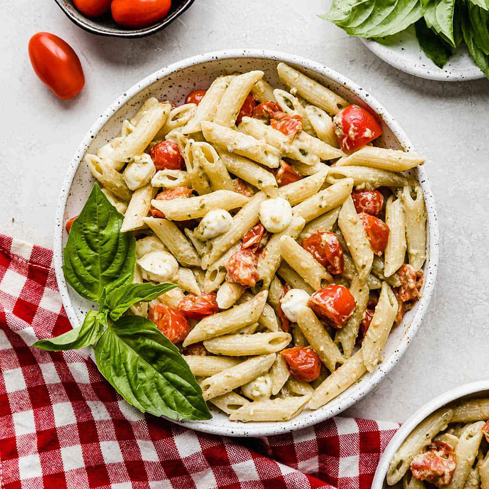 Creamy Basil Pesto Penne with cherry tomato and truffle oil