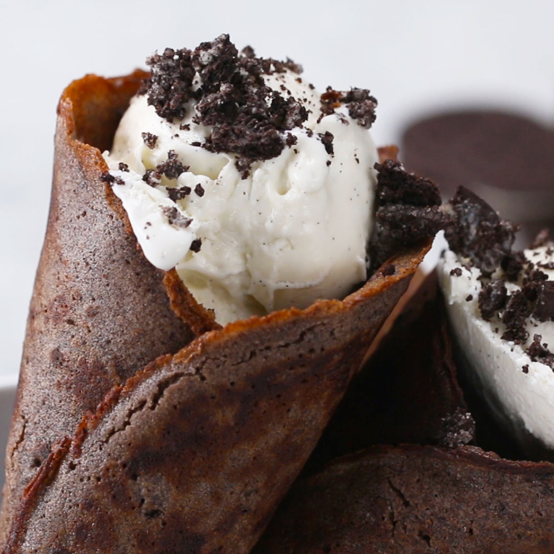 Chocolate and walnut Crepes with vanilla ice-cream &  chocolate wafer